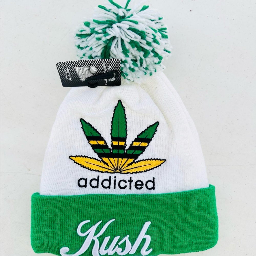 Green and White Unisex Adult  Beanie